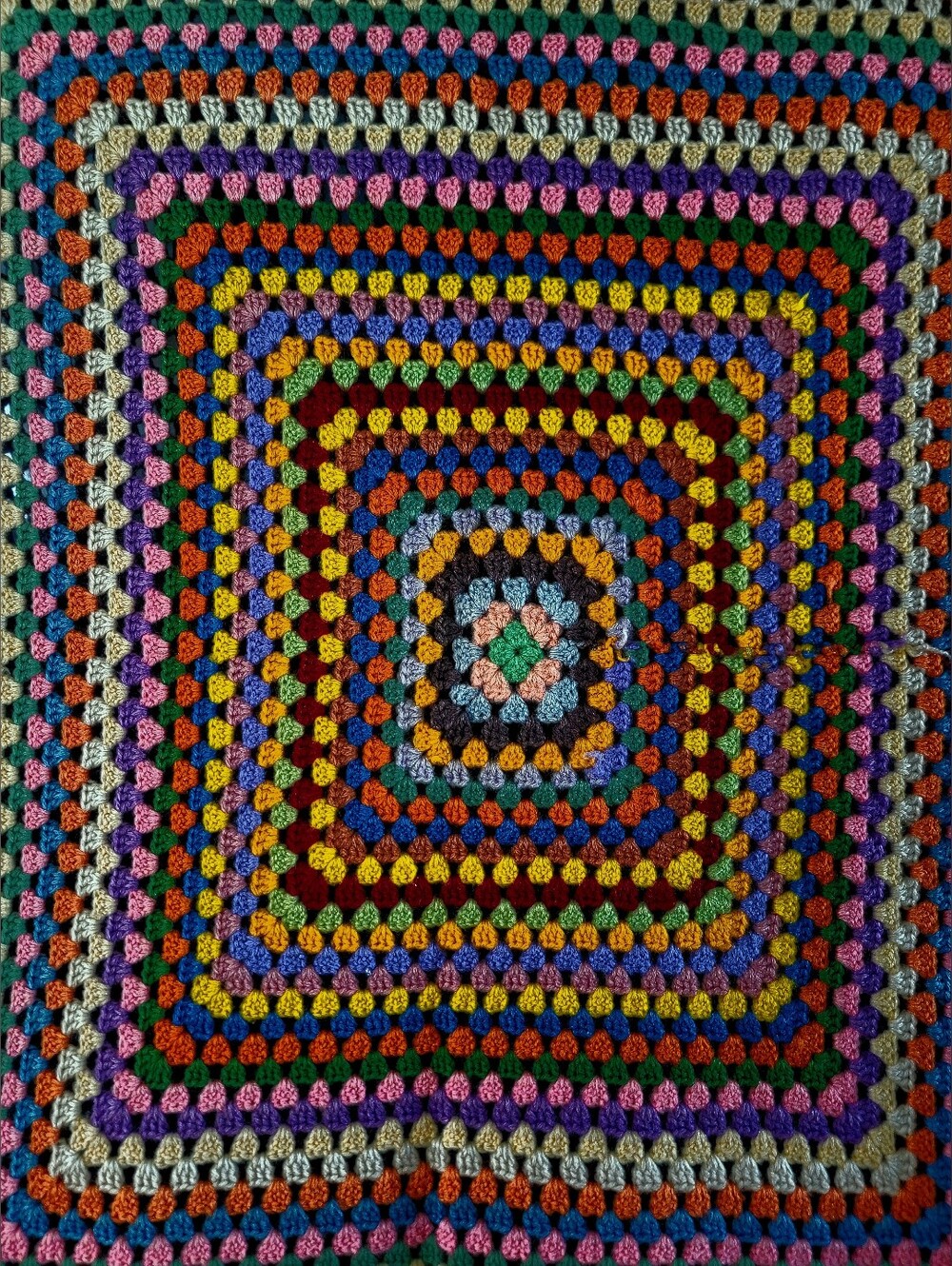 Vintage Crocheted Granny Square Afgan Blanket Beautiful Muted Colors 70x57